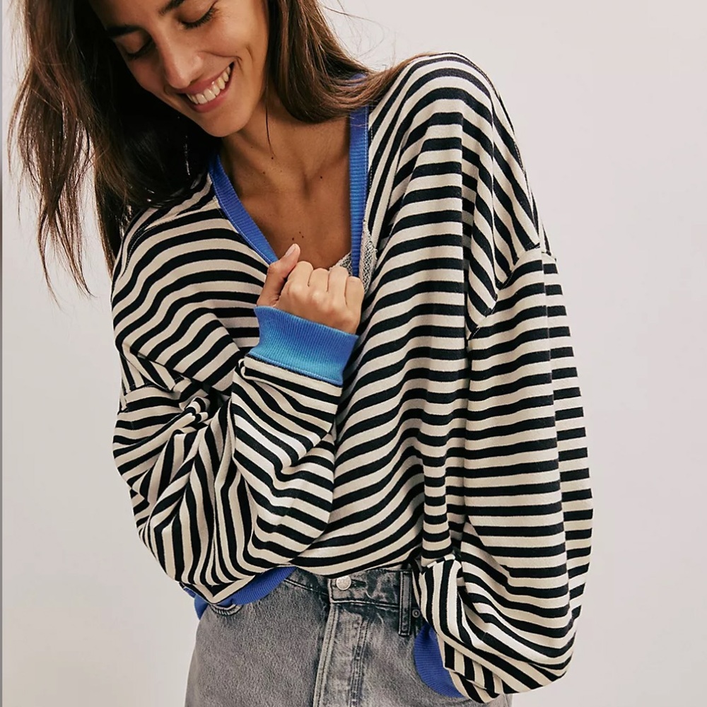 NWOT Free People Classic Striped Oversized Crewneck